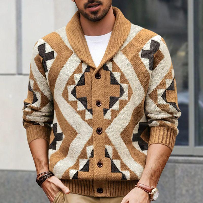 

Foreign Trade Autumn and Winter Men s Clothing European and American Retro Jacquard Men s Knitwear Jacket Thickened Cardigan Sweater Sy0057 Brown 3 XL