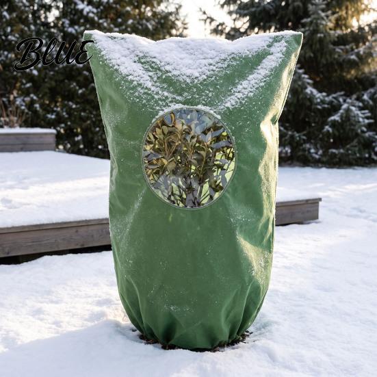 Winter Plant Care Equipment Cover with Round Window Zipper And Drawstring Non-Woven Indoor Outdoor Protection Fabric Frost Blanket for Shrubs Trees