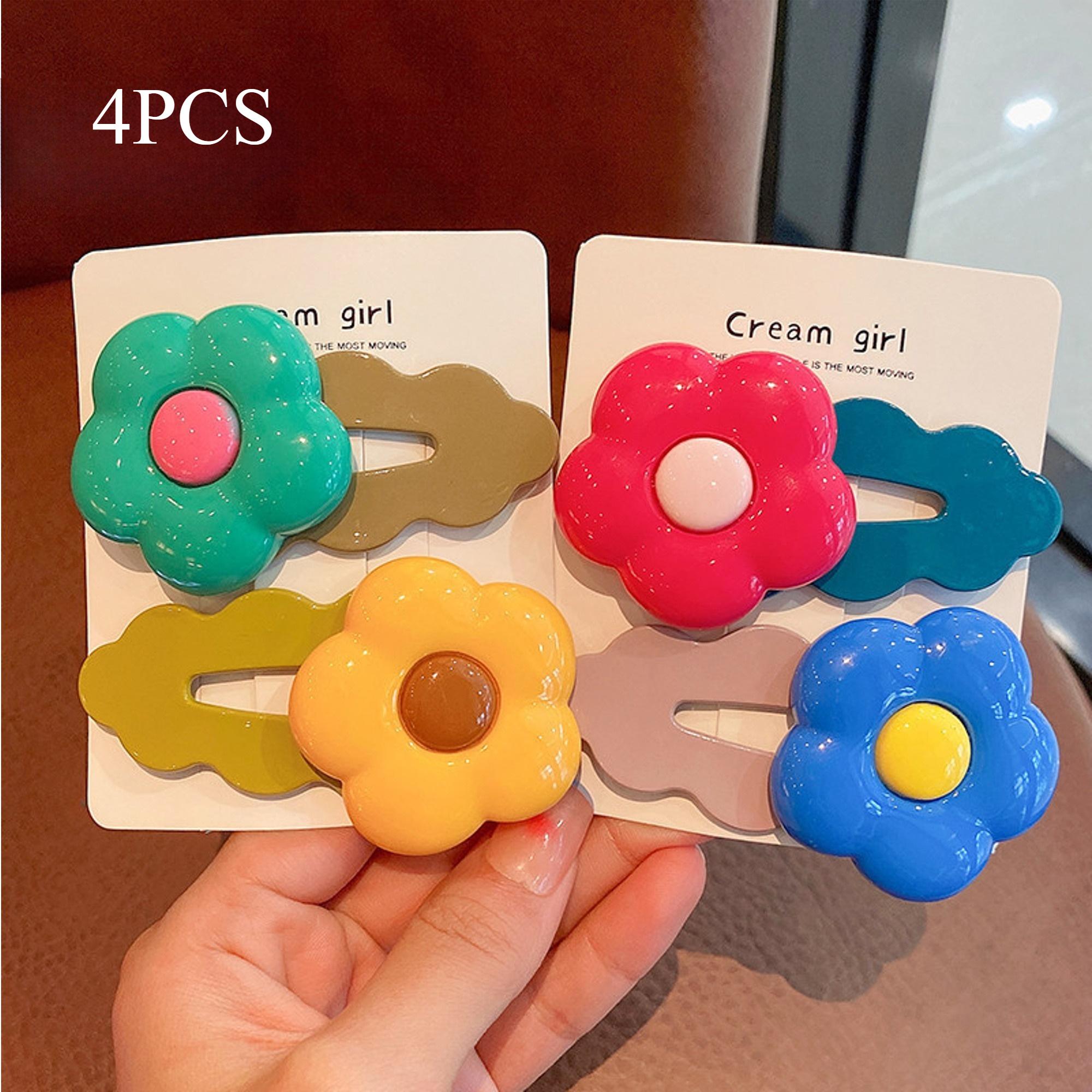 

4pcs Cute Bangs Clip Colorful Flower Pattern Hairpin Women Hair Accessories Flower Hairpin Edge Clip, Back of The Head Hairpin, Bangs Clip 4pcs
