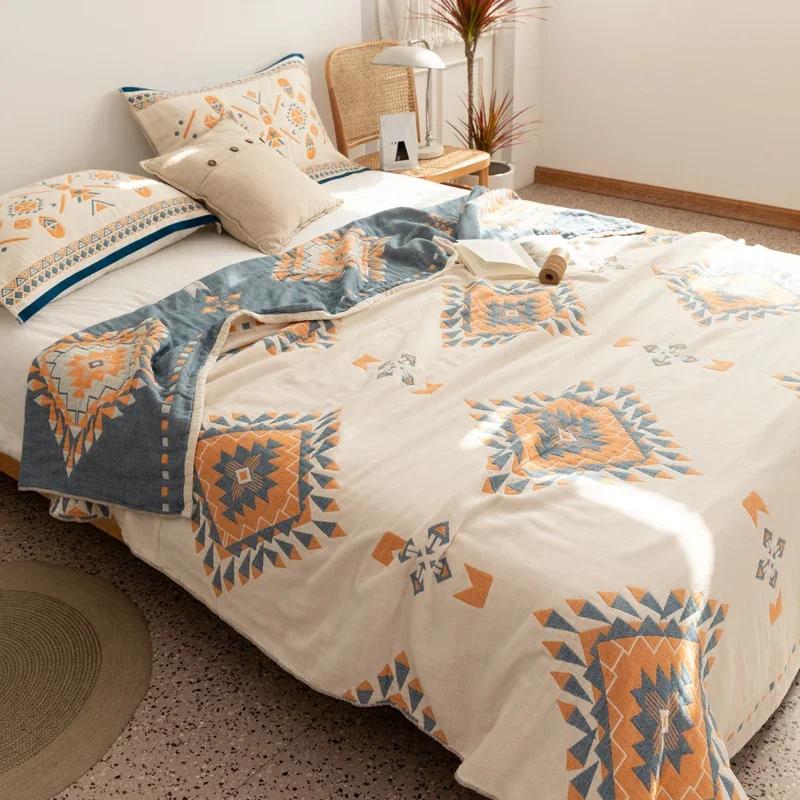 Bohemian Cotton Four-layer Gauze Towel Quilt,100% Washable Summer Cooling Quilt Cold Silk Air Condition Quilt/Blanket/Duve