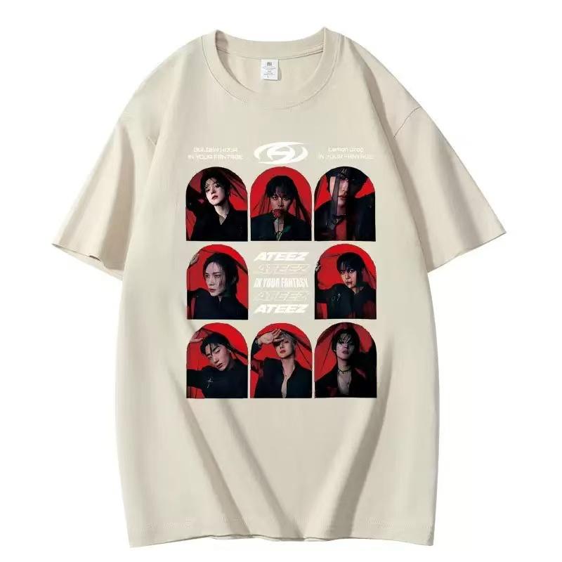 Ateez album 2025 The World tour 100 Cotton In Your Fantasy Fan support Women Tshirt kpop Short sleeve tee Y2K Unisexs tshirts