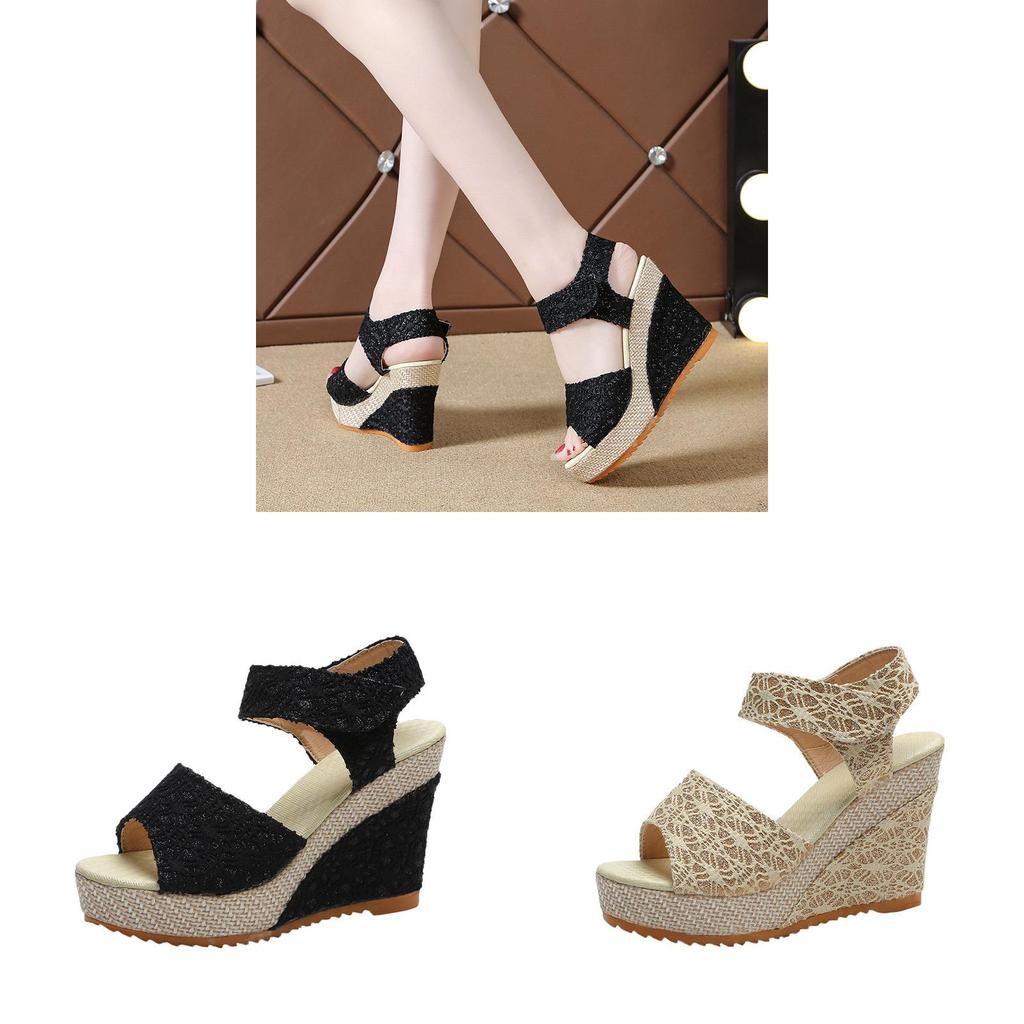 Summer Womens Casual Sandals With Thick Sole And Velcro Closure For Comfort And Height