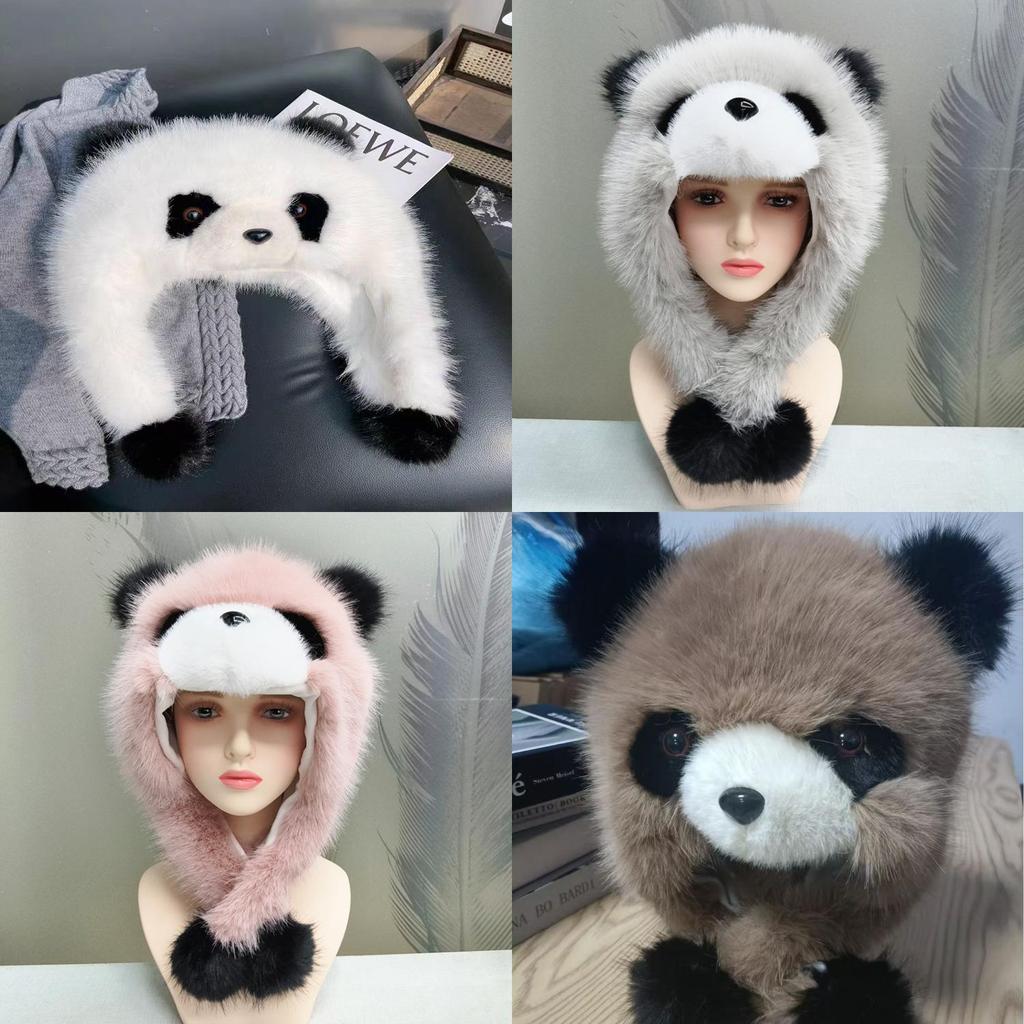 Panda Plush Hat For Women Kids Winter Warmth With Earmuff Protection
