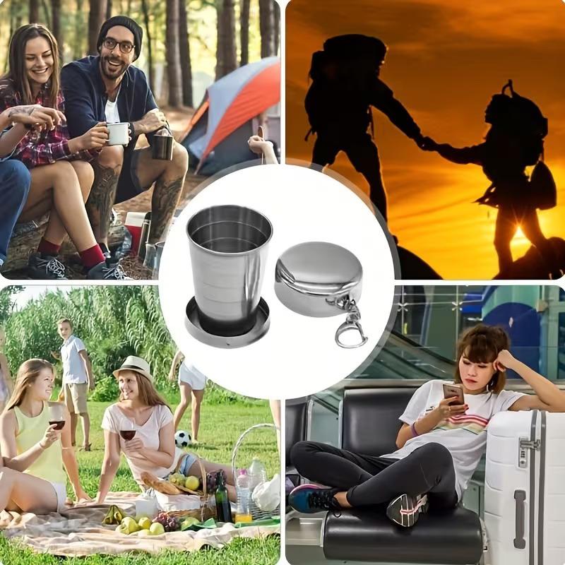 250Ml Stainless Steel Folding Cup Outdoor Travel Camping Portable Collapsible Water Cups With Keychain Retractable Teacups