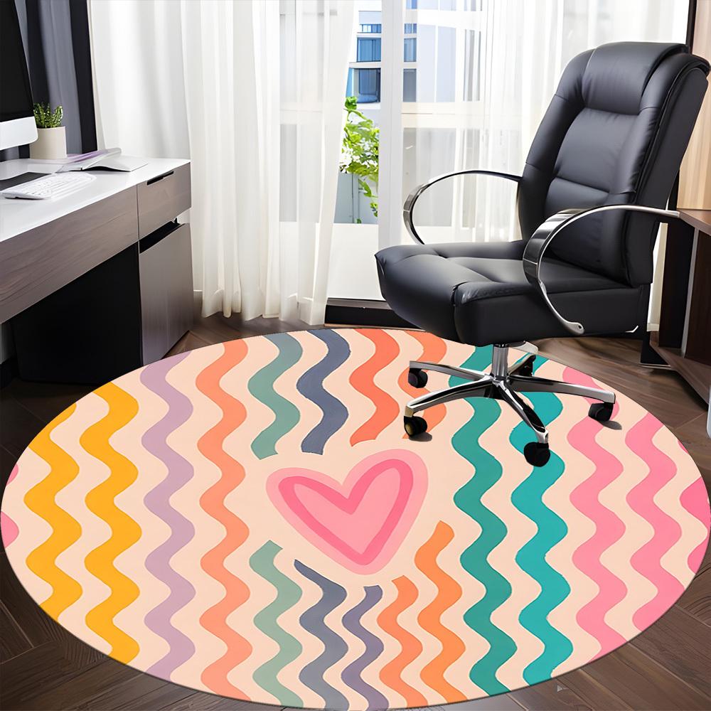 1pc Heart Waves Office Round Area Rug, Indoor Mat Suitable For Office, Under Office Chairs Bedroom Living Room Home Decor, Room Deco