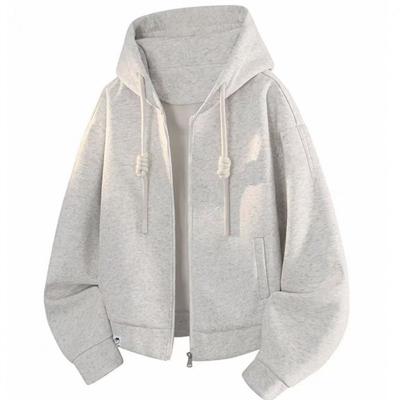 Womens Oversized Zip-Up Hoodie With Drawstring Cap Cotton-Blend Fleece Warm Winter Sweatshirt In White Grey Light Black