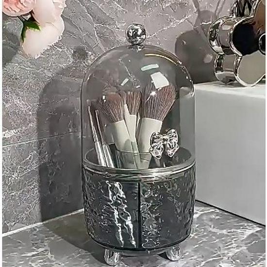 Rotating Dustproof Makeup Brush and Cosmetics Organizer with Large Capacity