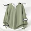 MINISO Men's Waffle Faux Two-Piece V-Neck Long Sleeve T-Shirt