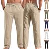 Men Drawstring Elastic Waist Linen Casual Pants, Straight Leg Loose Fit Lightweight Breathable Summer Trousers With Pockets Beach Vacation Pants