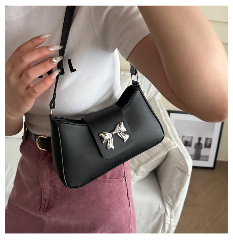 Chic French Butterfly Bow Shoulder Bag 2024 Summer Trendy Street Style Pu Material