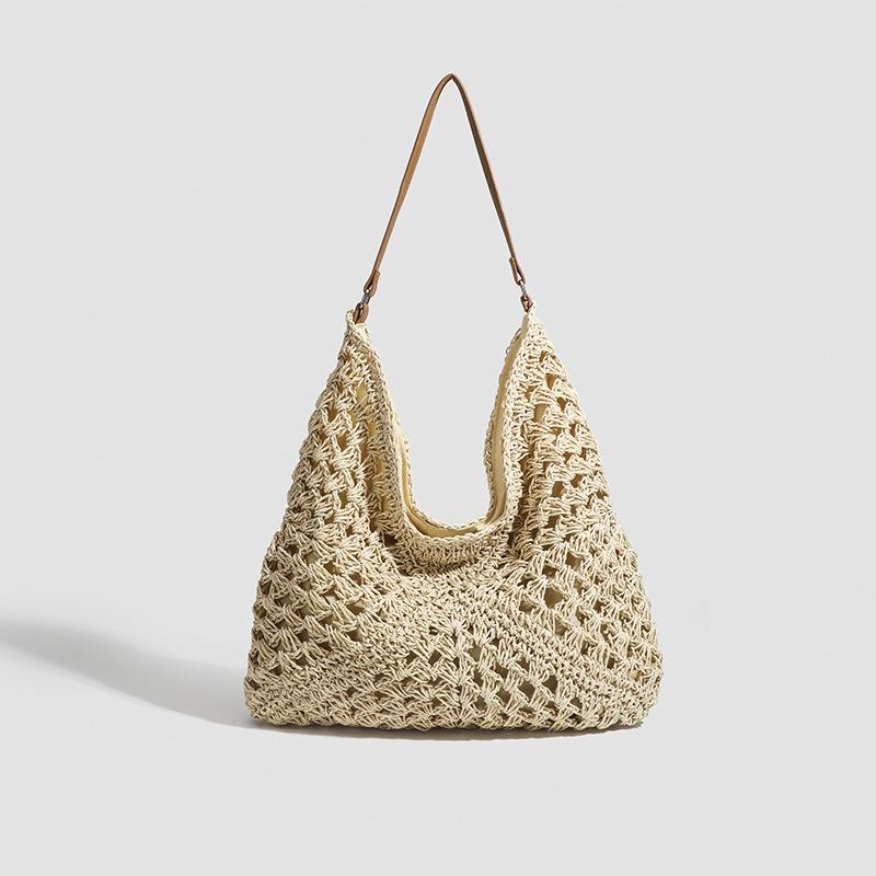 Woven Bag Seaside Straw Hollow Bag Square Flower Triangle Color Contrast Woven Shoulder Tote Handbag