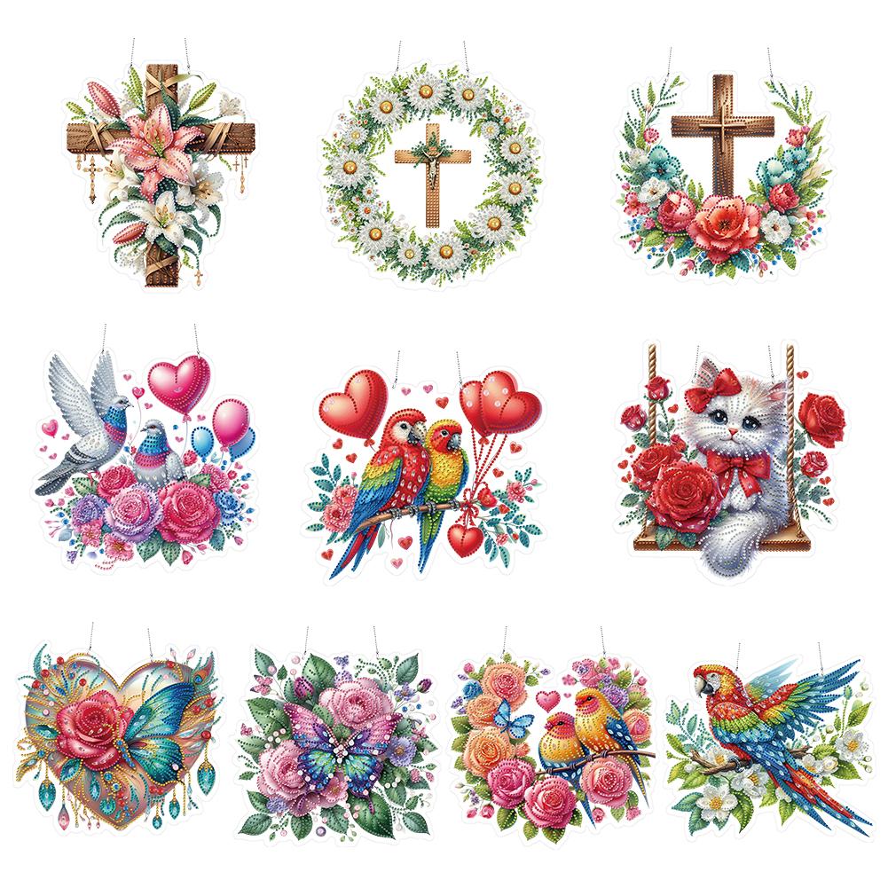 Acrylic Special Shape Rose Butterfly 5D DIY Diamond Painting Dots Pendant DIY Diamond Art Pendant Kit Diamond Painting Ornaments