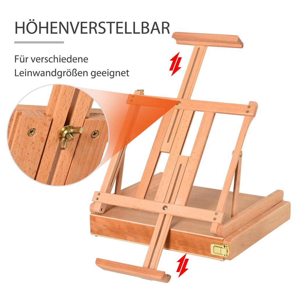 Foldable Studio Easel Angle & Height Adjustable Beechwood Painting and Display Easel, Portable Sturdy Table Desktop Holder Stand with Drawer