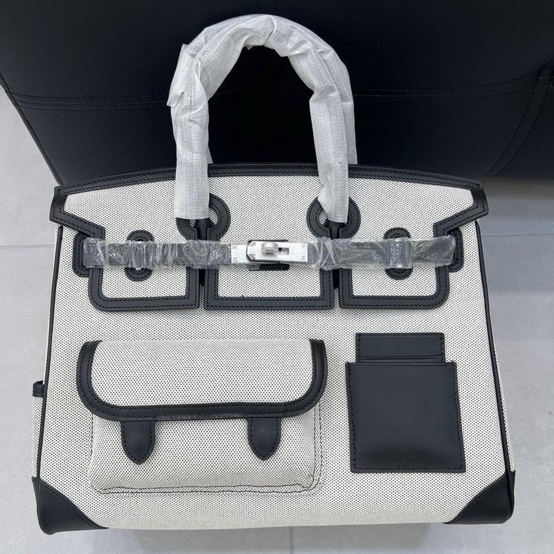 2026 neue Leder-Damenhandtasche Swift-Leder mit Canvas 35CM Platin-Tasche Cargotasche tragbare Schulter-Damenhandtasche