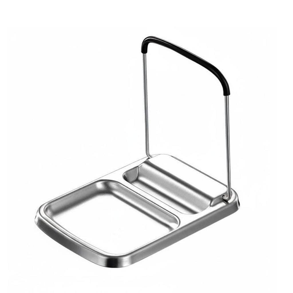 Pot Lid and Spoon Rest MultiFunctional Countertop Utensil Stand Space Saving Stainless Steel Ladle