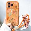 Luxury Flowers Print Lanyard Case For iPhone 18 Pro Max Shockproof Bumper Soft Silicone Cover For iPhone 17 16 15 14 13 Pro Max 17E