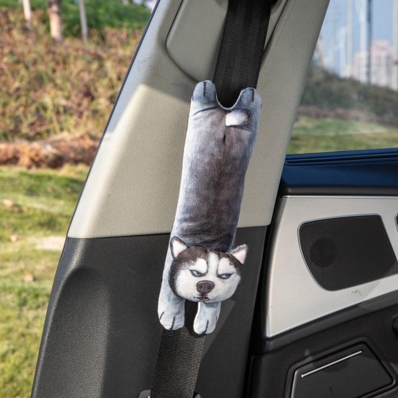 Car Headrest Pillow Seat Belts Cover Padding 3D Printed Dog Cat Face Cute Neck Rest Auto Neck Safety