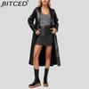 BITCED Langmantel im Bademantel-Stil, Frühling/Herbst Knitterarm Modische Damenlederjacke, Ledermantel