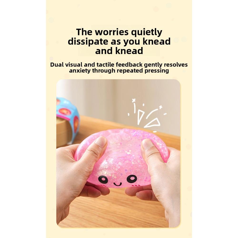 Cartoon Smiley mit Glitzer gefülltes Squishy Brötchen Spielzeug, Langsam zurückfederndes Fruchtmarmeladen-Stressabbau-Brötchen mit Farbkastenverpackung