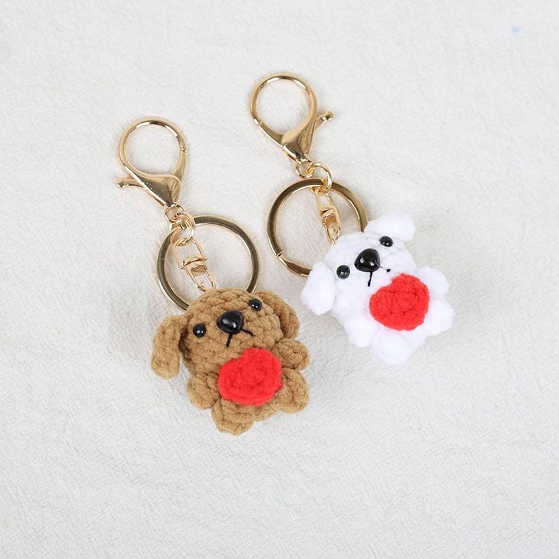 Cute Love Heart Puppy Keychain Mini Puppy Series Crochet Kechain Knitted Animal Doll Keyrings Custom Keys Accessories