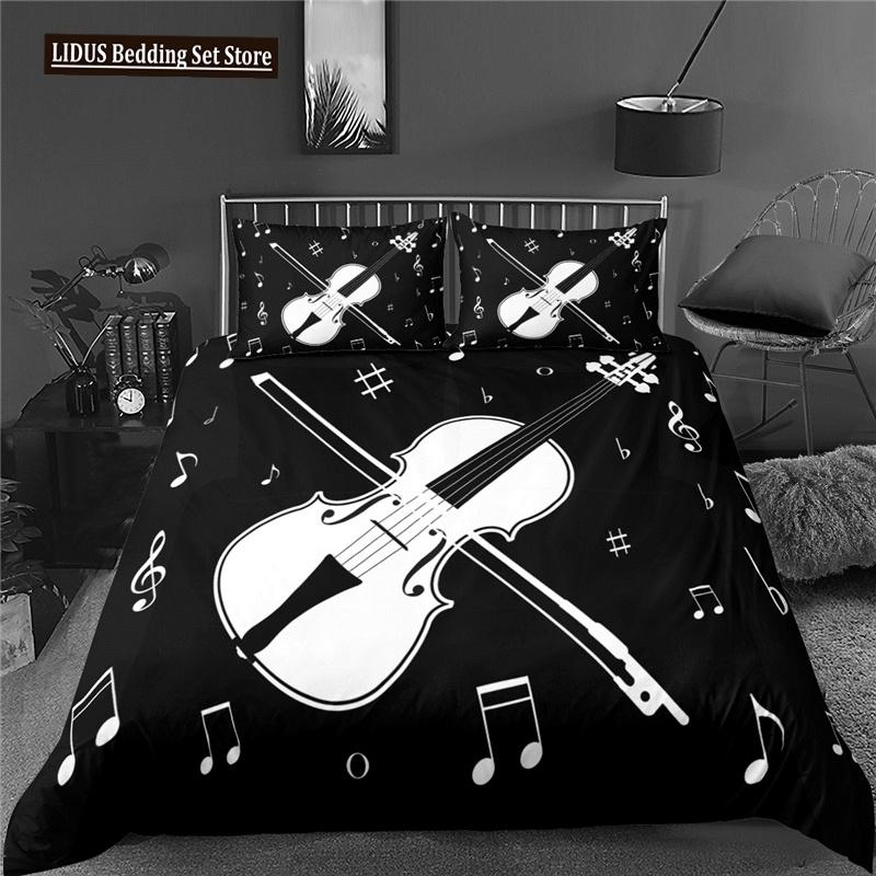 3d Music Notes Guitar Duvet Cover Set For Teens Adults Bedroom Decor 2/3pcs Music Bedding Sets Fashion Hip Hop Comforter Cover