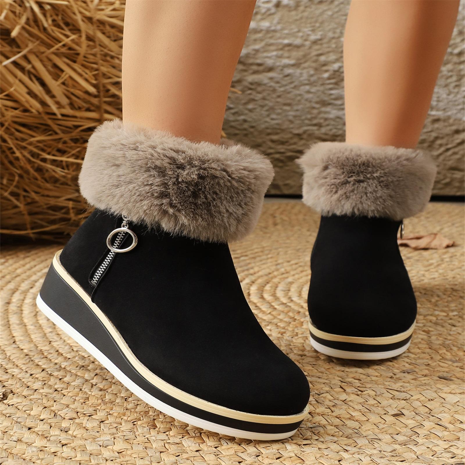 Women s Plus Size Side-Zip Thick-Soled Fleece-Lined Cotton Boots Snow Boots 38 чёрный 2480₽