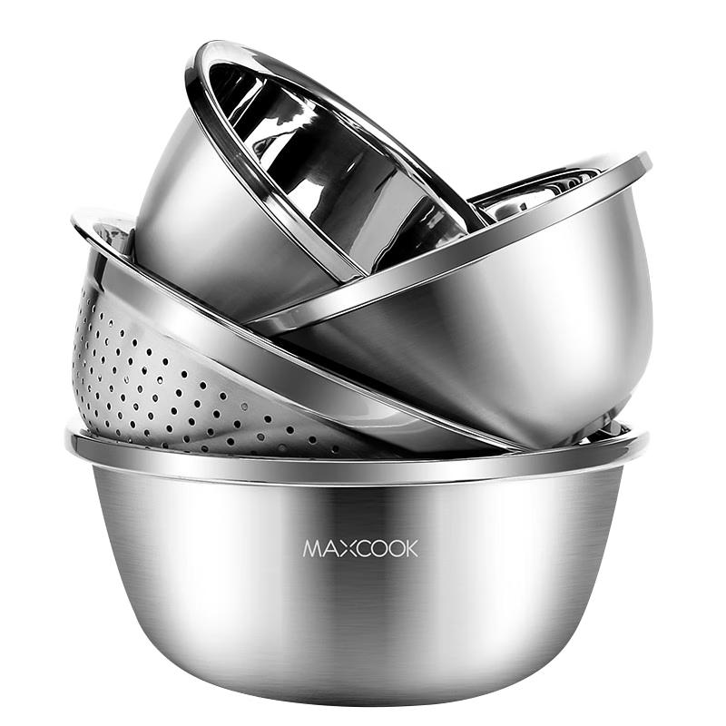 Maxcook 4-Piece 304 Stainless Steel Mixing Bowl & Strainer Set