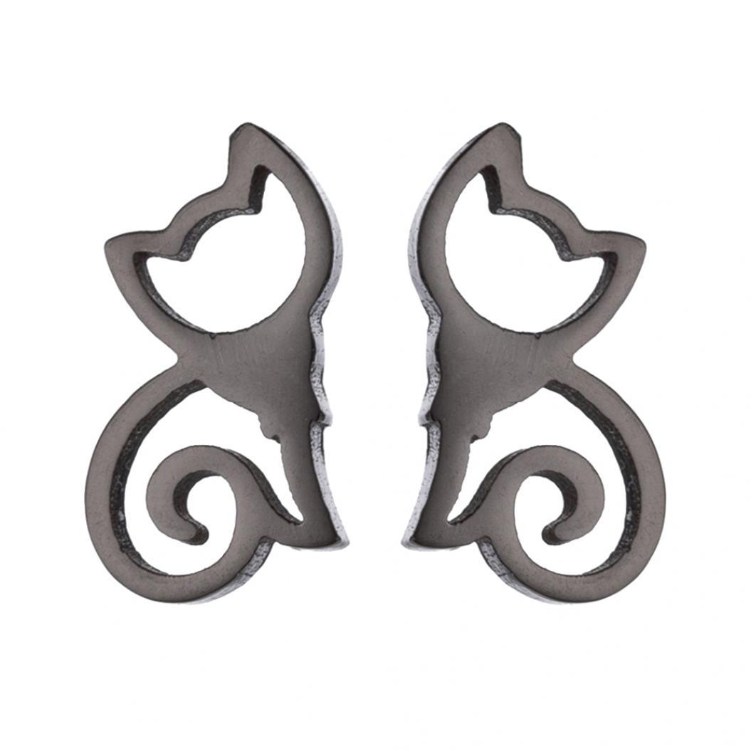 

Минималистичные полые серьги-гвоздики с изображением кота из нержавеющей стали, женские ювелирные изделия с милыми животными чёрный