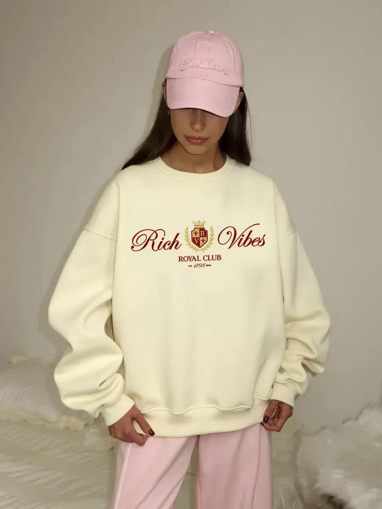 Women's Crew Neck Long Sleeve Sweatshirt Loose Fit Streetwear Letter Print Pullover Casual Top