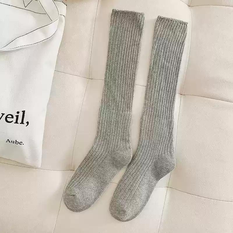 Solid Color Long Socks Stockings Women Jk Japan Style High School Girls Knee Socks Knit Cotton Autumn Winter Warm Socks Stocking