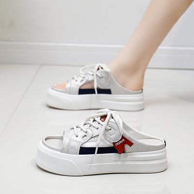 Letnie nowe półpantofle damskie z zamkniętymi palcami, buty na zewnątrz, swobodne, wsuwane, leniwe, cienkie, białe buty