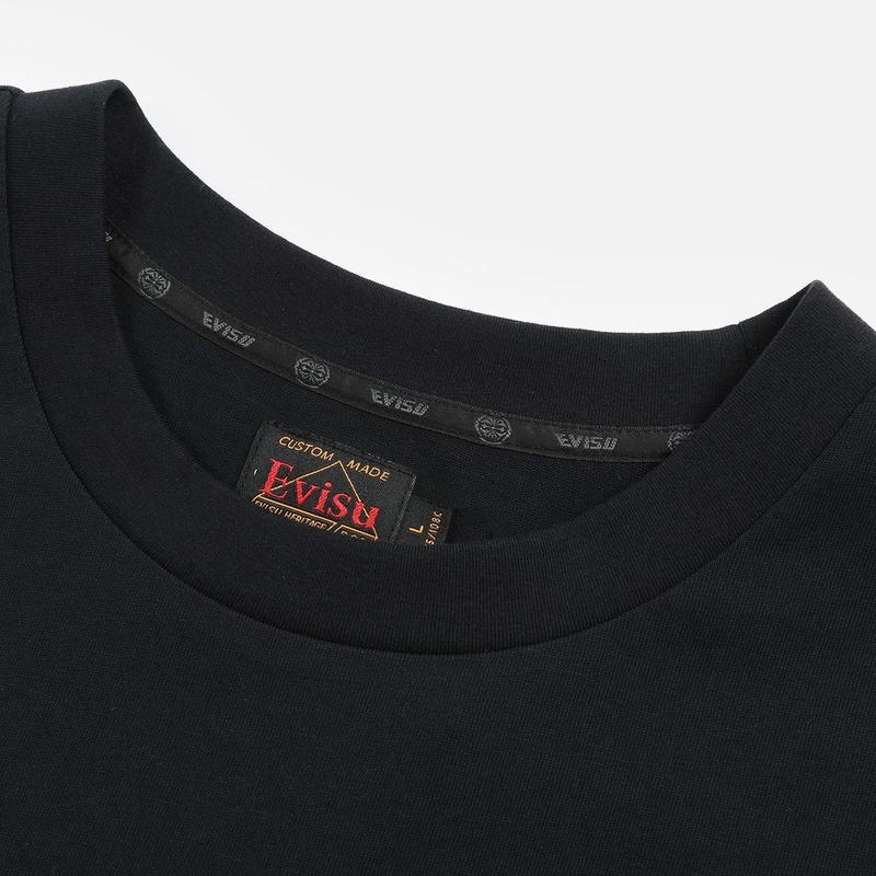 Evisu Plain Front Denim Pocket Seagull Embroidery Short Sleeve T-Shirt Men Tops Black 2ESHTM3TS572XXCT