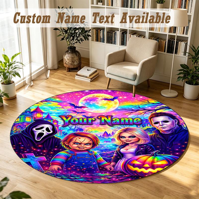 Child's Play Chucky Tiffany Personalized Round Rug Support Custom Name, Soft Home Decor Mat