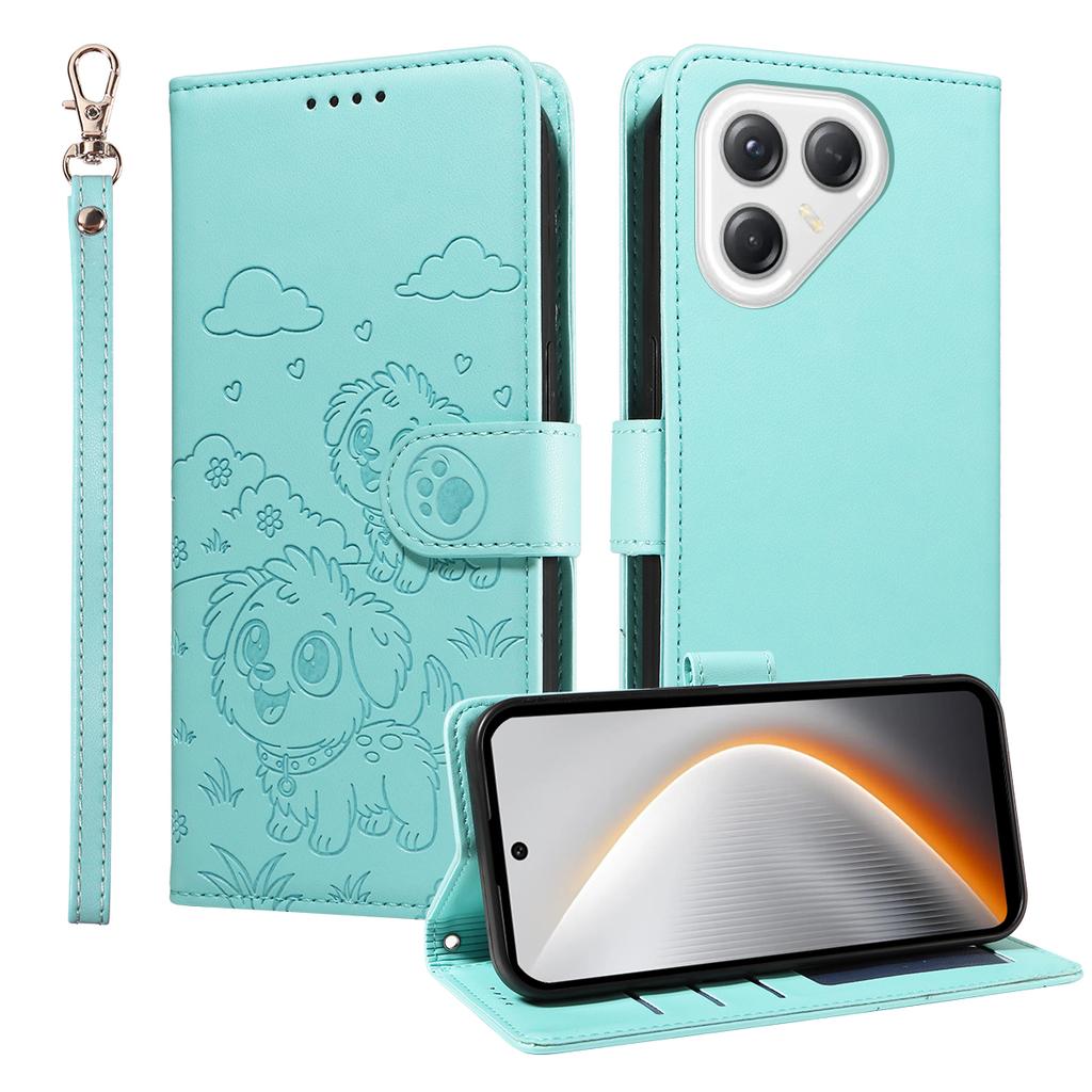 For TECNO Pova 7 Ultra 5G Case RFID Blocking Imprinted Dog Pattern PU Leather Phone Cover with Wrist Strap