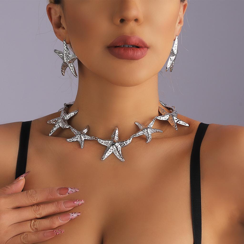 Temperament exaggerated starfish necklace fashion seaside vacation style earrings metal suit accessories women