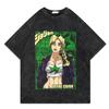 Vintage Washed T Shirt Men Summer Hip Hop Loose Y2k T-shirt JoJo Bizarre Adventure Anime Print Cotton Casual Short Sleeve Tshirt