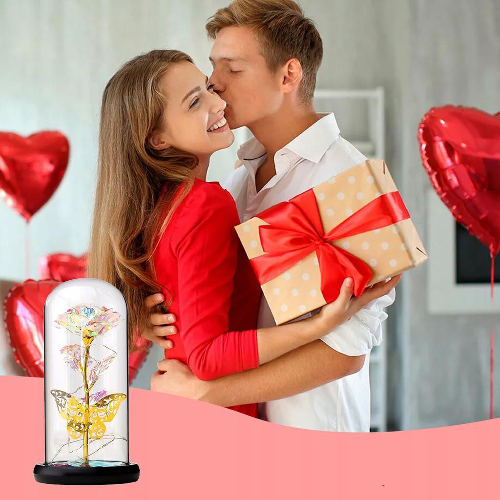 Ewige Mehrfarbige Rose im Glas Leuchtende LED Geschenk Regenbogen