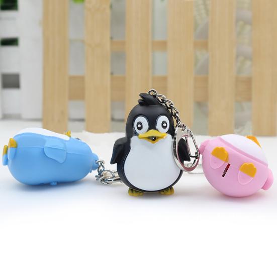 Cute Animal Penguin LED Light with Sound Key Chain Key Ring Torch Xmas Gift