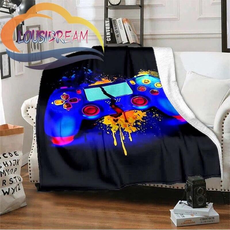 Flanel Herní rukojeť Deka Gamer Tisk Celoroční lehký plyš Útulný Super měkký Luxusní gauč Rozkládací pohovka