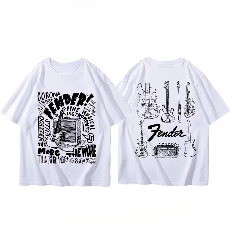 Summer Men T-Shirt Fender Electric Guitar Band Short Sleeved Boys and Girls Summer Guitarist Costumes Around Printed T-shirt