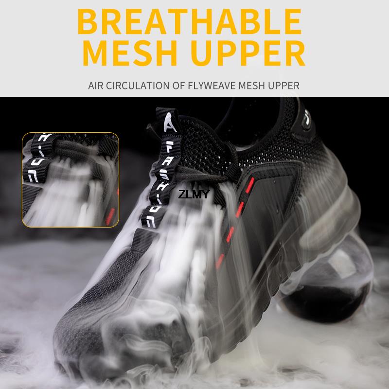 Air Cushion Safety Shoes Men Mesh Breathable Steel Toe Sneaker Puncture Proof Work Safety Boots Anti-smash Man Work Shoes Summer