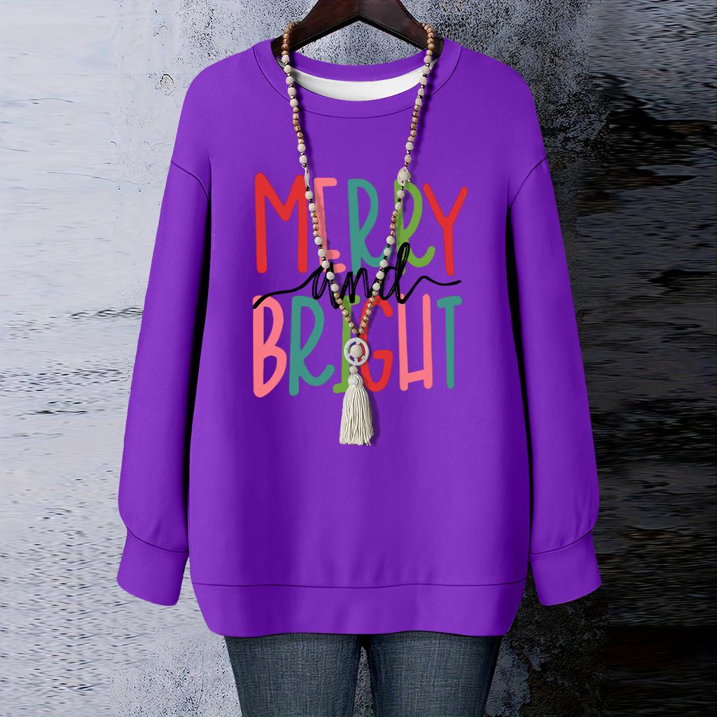 Ladies' Christmas Printed Round Neck Long Sleeved T-shirt Sweatshirt Top