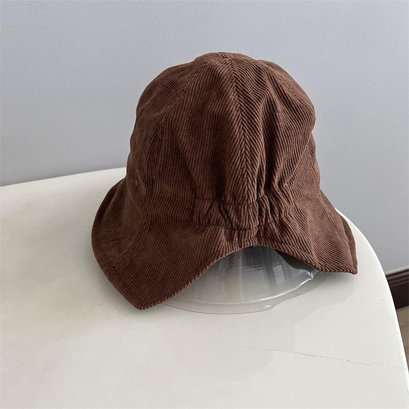 

Versatile corduroy rear notched bucket hat women s autumn and winter simple and lightweight warm big brim hat M（56-58cm） темно-коричневого кольору