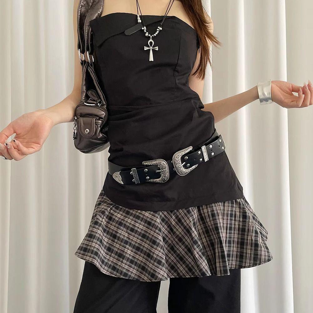 Y2k Leather Waist Belt Vintage Dress Jeans Belt Trendy Women's Rivet Belt  Waist Accessories