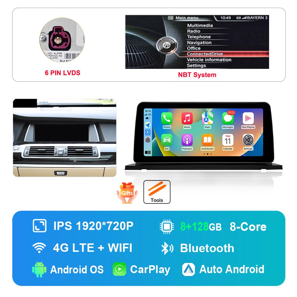 12.3 inch HD Touch Screen for BMW 5 Series F07 GT 2011 - 2017 CIC NBT System Android Car Radio Multimedia Player DSP Stereo GPS