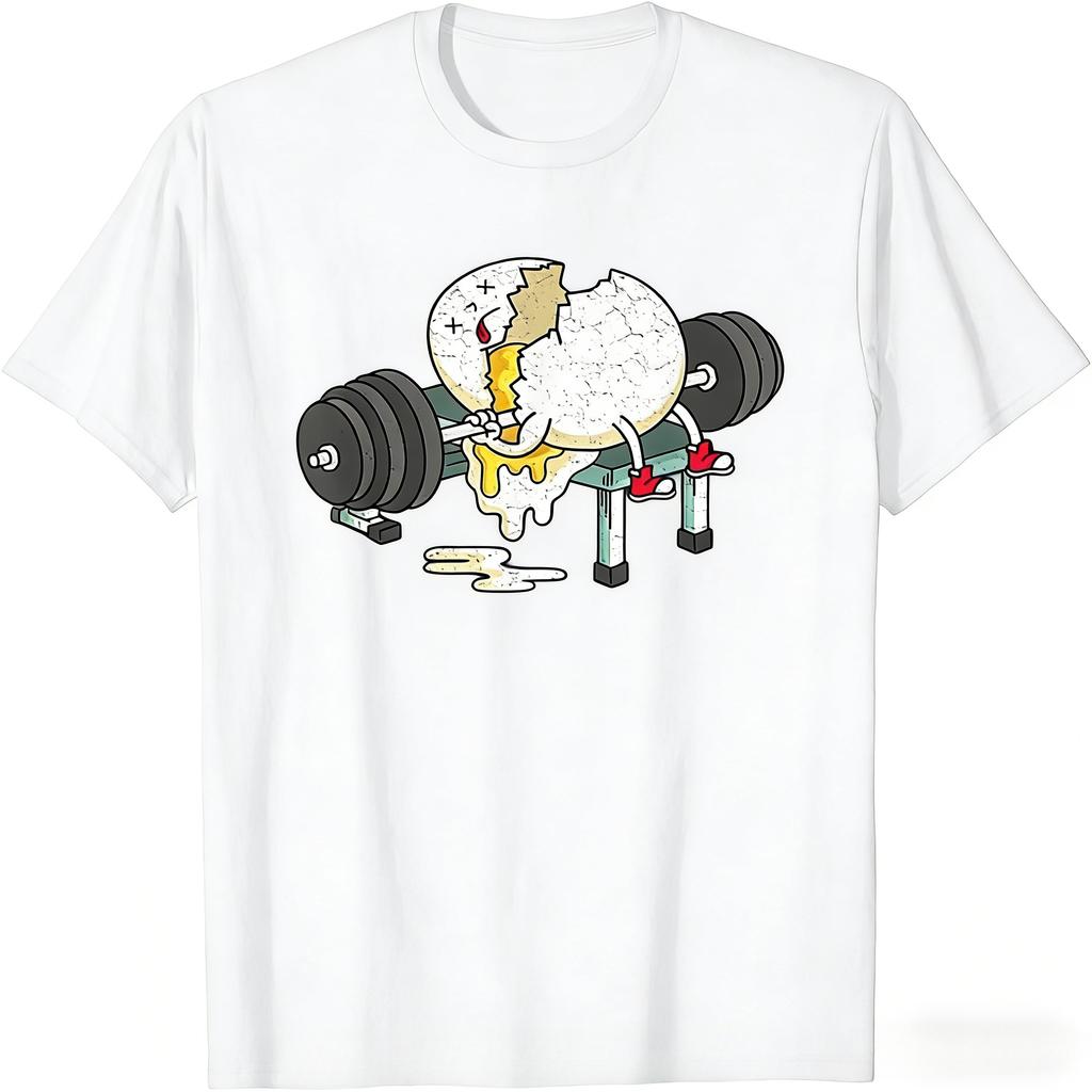 Funny Egg Fitness Gym Lifting Workout Crewneck Men Casual Short Sleeve Graphic Fashion Fitness Custom Tshirt Cotton Tops Tees