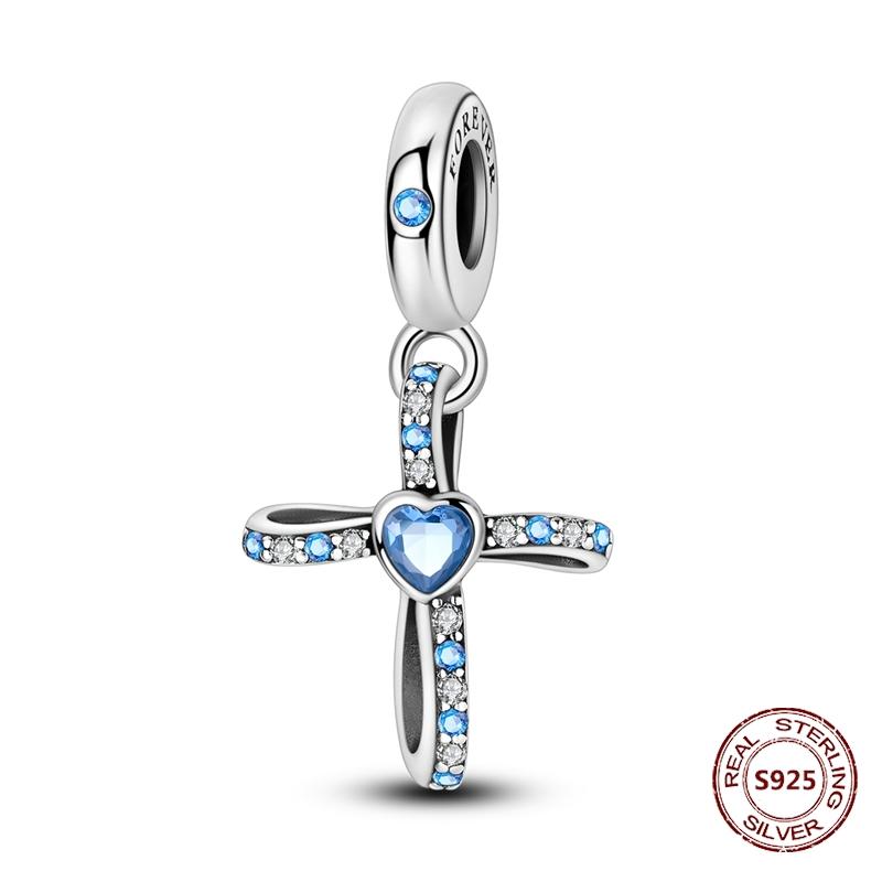 Teufelsaugen Anhänger 925 Kupfer Original Hand von Fatima Blauer Zirkon Kreuz Blaue Augen Charms Passend für Armband DIY Herstellung Zirkon Geschenk
