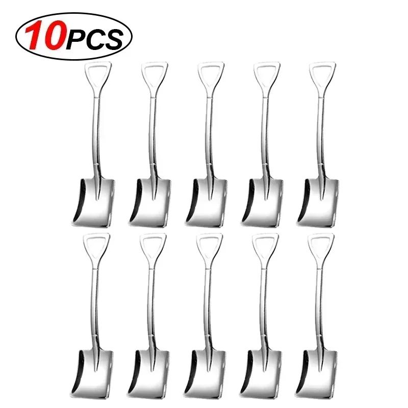 Creative Silver Shovel Spoons Stainless Steel Coffee Fruit Watermelon Ice Cream Dessert Scoops Spoon Teaspoon Kitchen Tableware