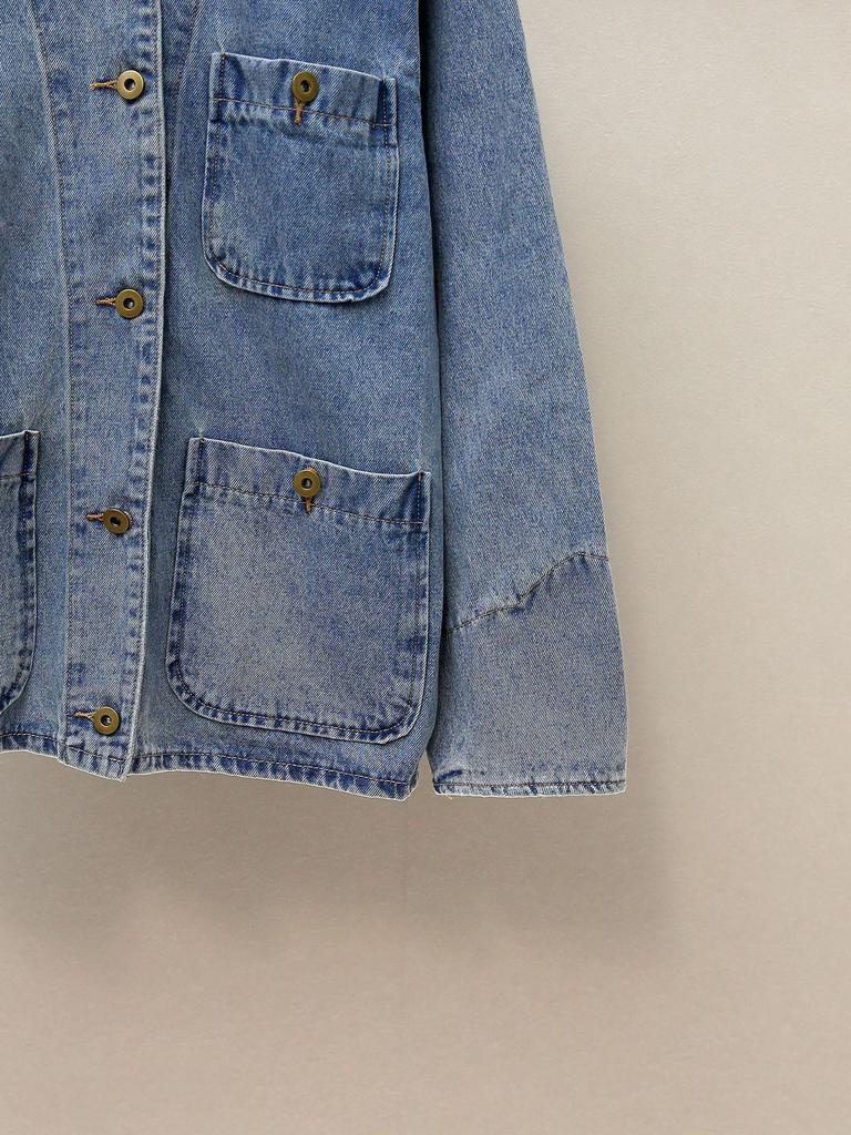 S Family Autumn French Casual Leather Lapel Patchwork Denim Jacket for Women
