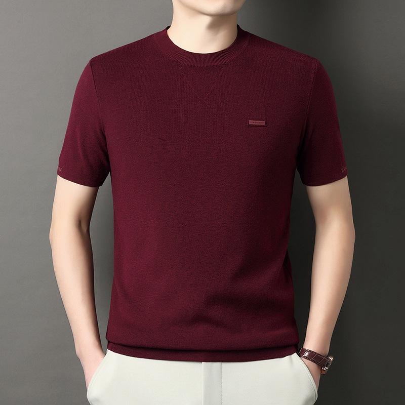 Men’s Autumn Winter Round Neck Short Sleeve Wool Base Layer - Skin-Friendly & Warm